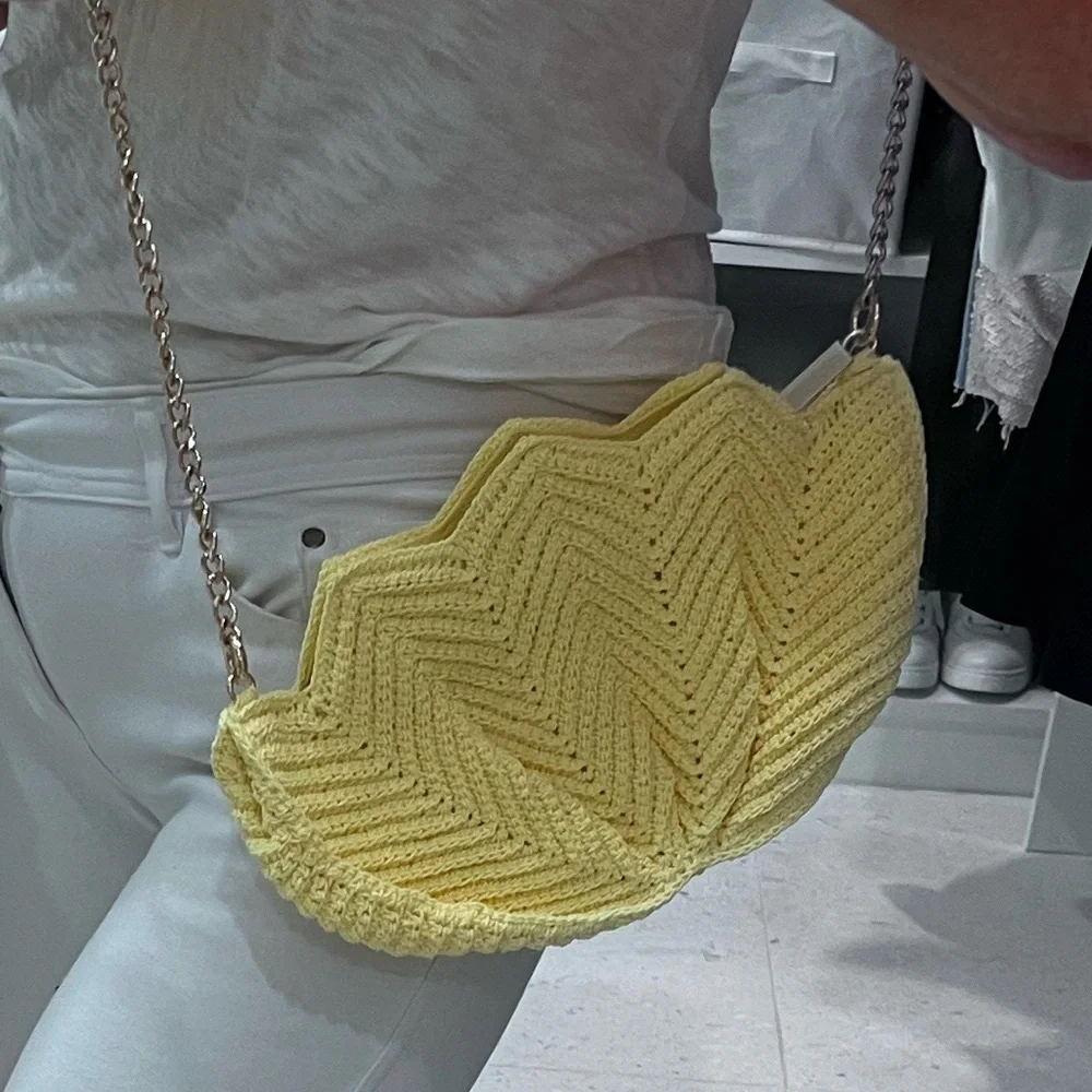NEW! & OTHER STORIES crochet shell crossbody clutch chain bag yellow